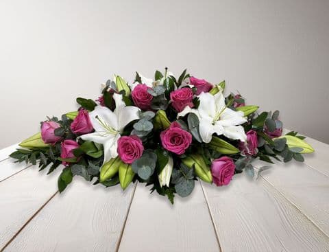 Pink Roses and White Lily Spray