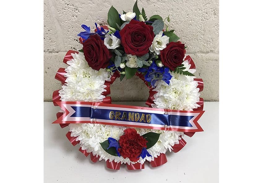 Red White and Blue Wreath by Paul J King Funeral Directors