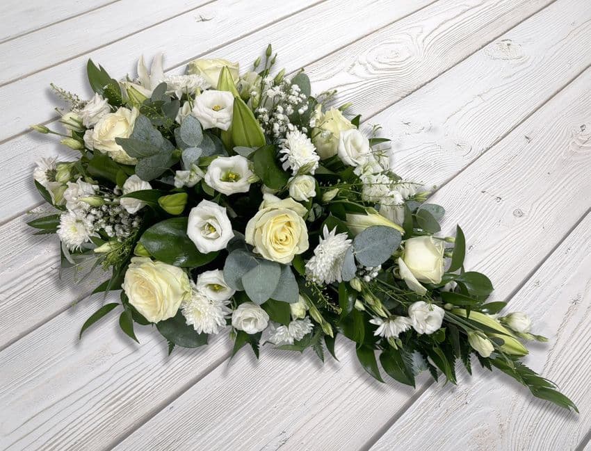 White Single Ended Spray by Paul J King Flowers Essex