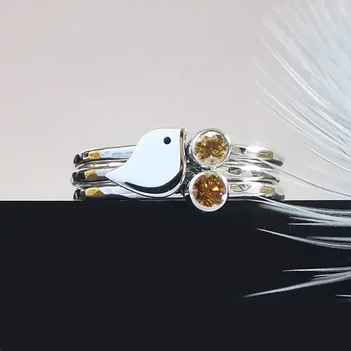 2 x 3mm Diamonds Hidden Ash Robin Memorial Stacking Ring