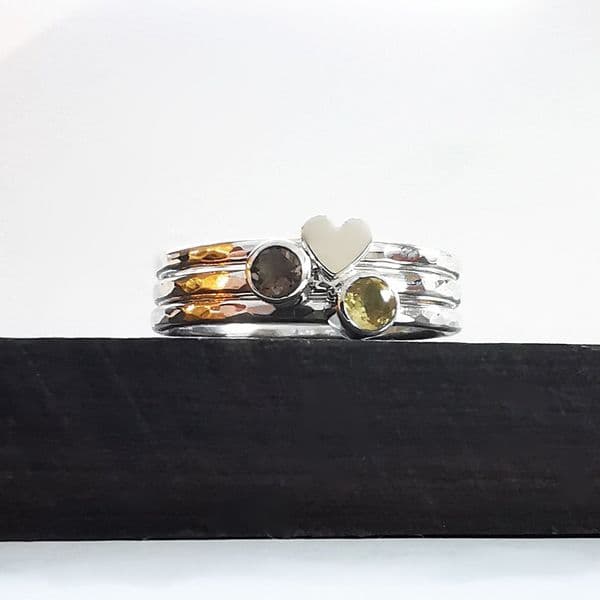 2 x 3mm Gemstone And Hidden Ash/Hair  Heart Stacking Ring