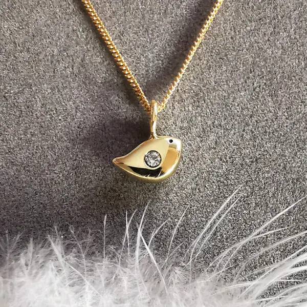 2mm Diamond 9ct Gold Robin Memorial Pendant -Ash HIDDEN