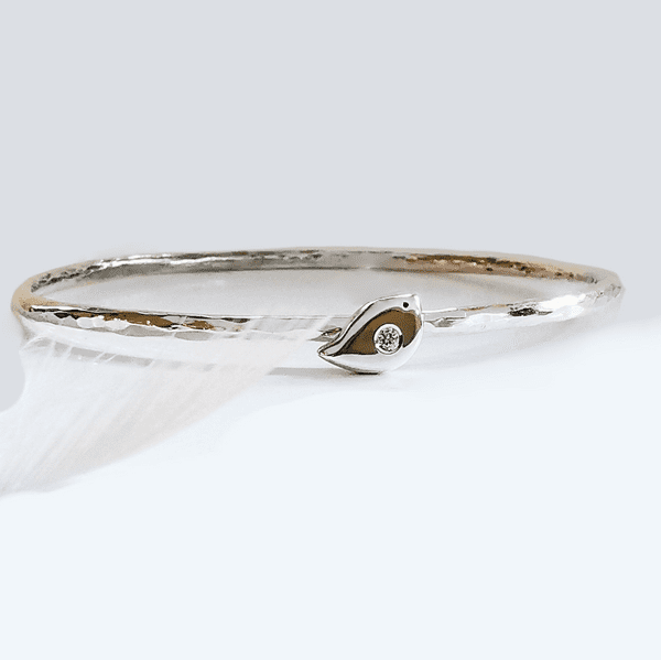 2mm Diamond And Ash Silver Robin Memorial Bangle