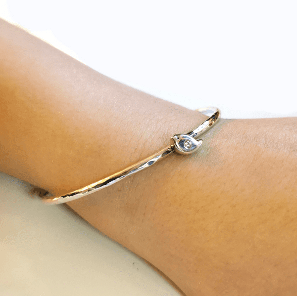 2mm Diamond And Ash Silver Robin Memorial Bangle