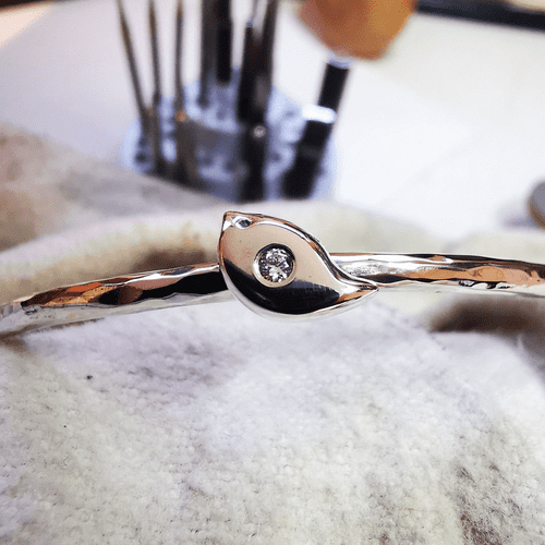 2mm Diamond And Ash Silver Robin Memorial Bangle