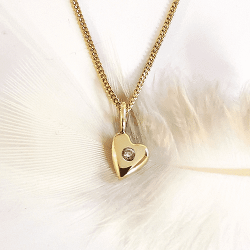 2mm Diamond Ash 9ct Gold Dainty Heart Memorial Pendant