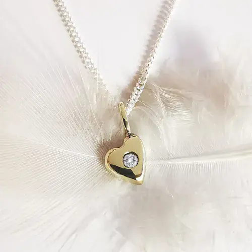 2mm Diamond Ash 9ct Gold Heart And Silver Memorial Pendant