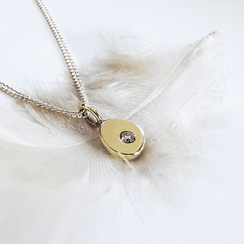 2mm Diamond Ash 9ct Gold Pebble And Silver Memorial Pendant