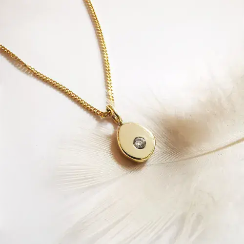 2mm Diamond Ash 9ct Gold Pebble Memorial Pendant