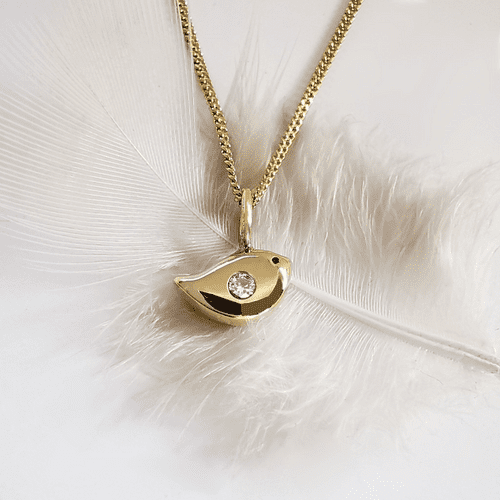 2mm Diamond Ash 9ct Gold Robin Pendant