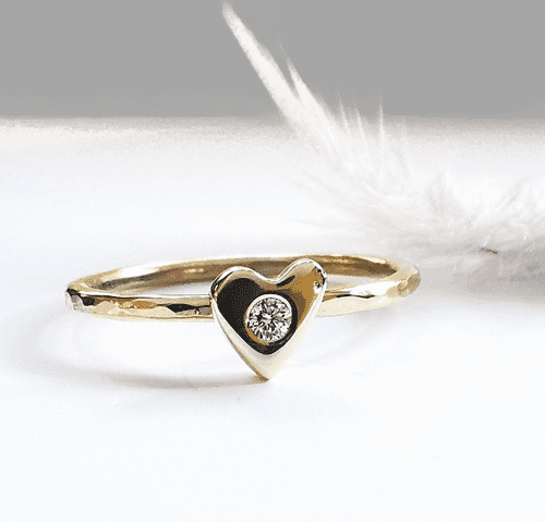 2mm Diamond  Ash 9ct Gold Tiny Heart  Memorial Ring