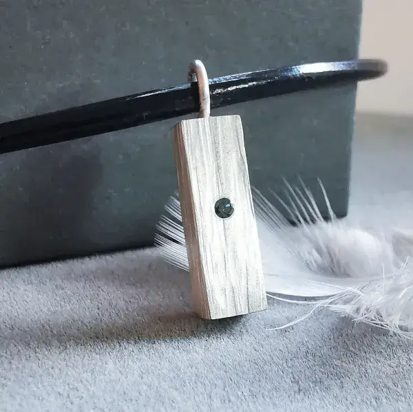 2mm Diamond Ash And Silver Unisex Rectangle Memorial Pendant