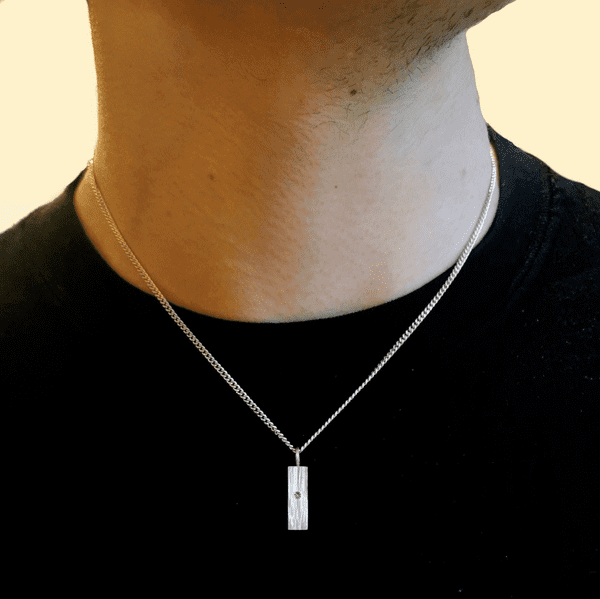 2mm Diamond Ash And Silver Unisex Rectangle Memorial Pendant