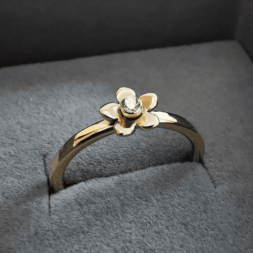 2mm  Diamond Ash / Hair 9ct Gold Forget Me Not Memorial Ring