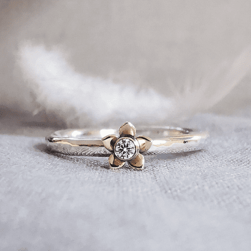 2mm Diamond Ash /Hair Dainty Gold Forget Me Not Silver Memorial Ring