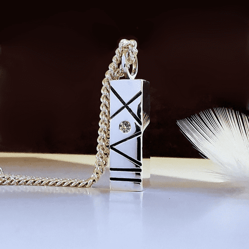 2mm Diamond Ash Personalised Date Silver Chunky Memorial Pendant