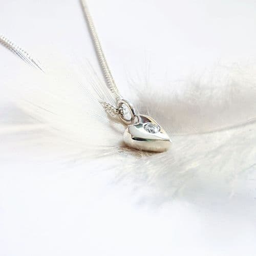 2mm Diamond Ash Silver Dainty Heart Memorial Pendant