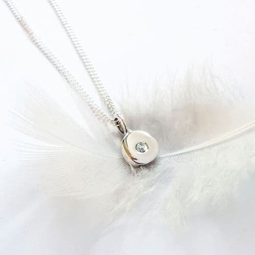 2mm Diamond Ash Silver Pebble Memorial Pendant