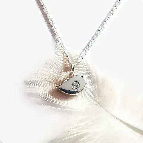 2mm Diamond Ash Silver Robin Memorial Pendant