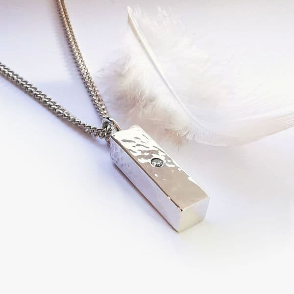 2mm Diamond Ash Unisex Silver Rectangular Memorial Pendant