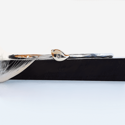 2mm Diamond Hidden Ash 9ct Gold Robin On Silver Memorial Bangle