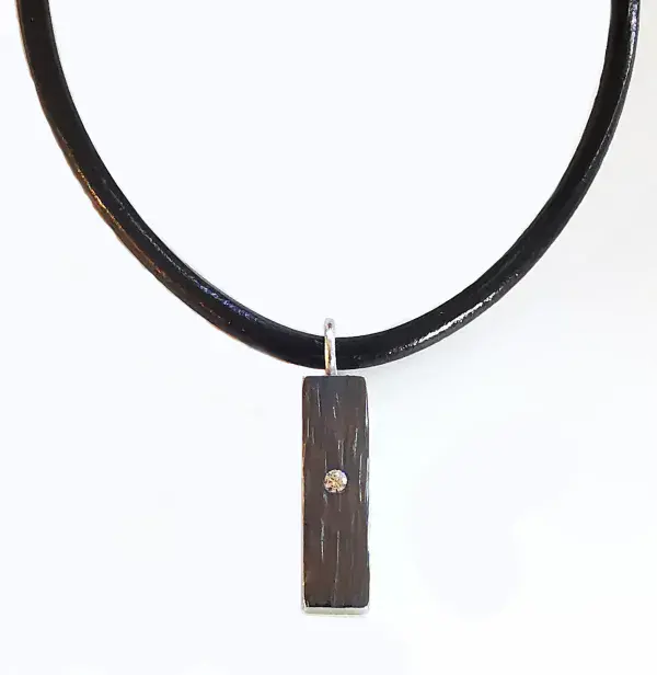 2mm Diamond Unisex Rectangular Oxidised Silver Memorial Pendant