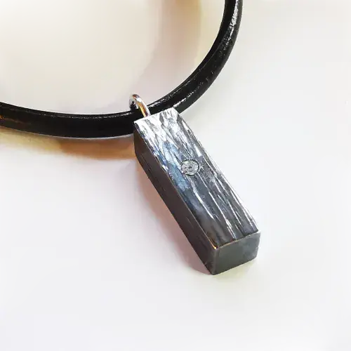 2mm Diamond Unisex Rectangular Oxidised Silver Memorial Pendant