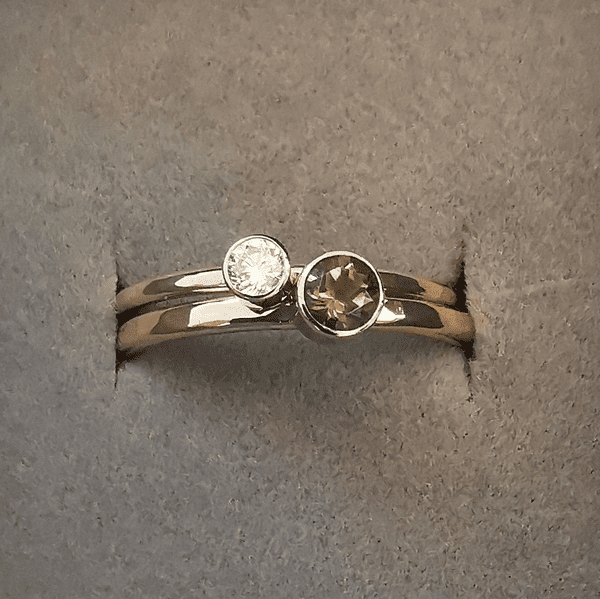 3mm And 4mm Gemstone And Ash Memorial 9ct Gold Stacking Ring