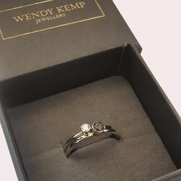 3mm And 4mm Gemstone And Ash Memorial 9ct Gold Stacking Ring