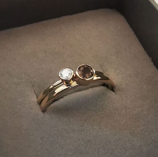 3mm And 4mm Gemstone And Ash Memorial 9ct Gold Stacking Ring