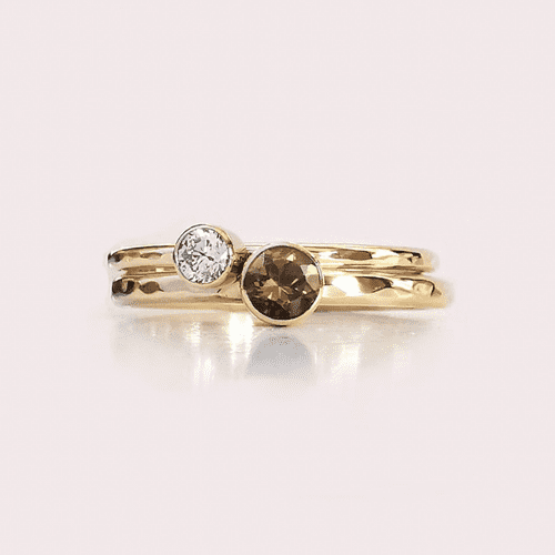3mm And 4mm Gemstone And Ash Memorial 9ct Gold Stacking Ring