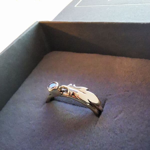 3mm Diamond, 9ct Gold Feather Memorial Ring- Ash/Hair Hidden