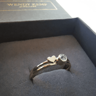 3mm Diamond, 9ct Gold Heart Memorial Ring -Ash/Hair Hidden