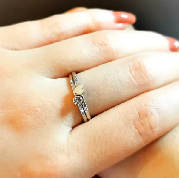 3mm Diamond, 9ct Gold  Heart Silver Memorial  Ring - Ash/Hair Hidden