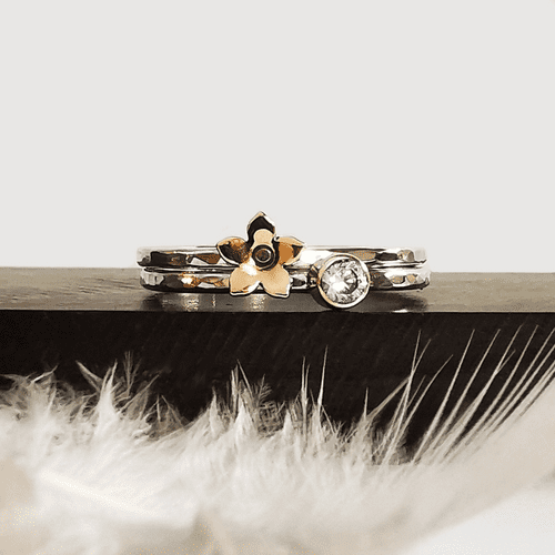 3mm Diamond Ash 9ct Gold Forget Me Not And Silver Memorial Ring