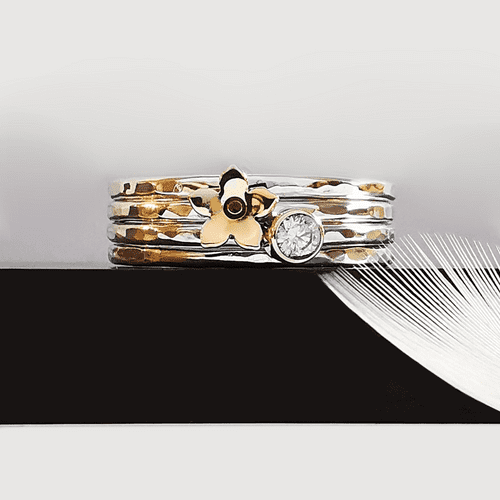 3mm Diamond Ash 9ct Gold Forget Me Not Wide Memorial Ring