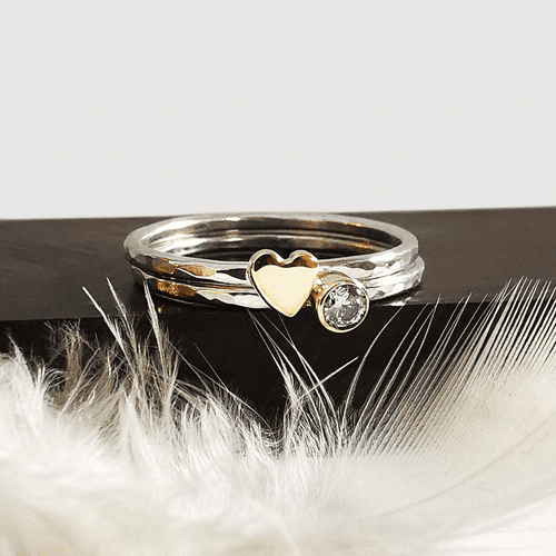 3mm Diamond Ash 9ct Gold Heart And Silver Memorial Ring