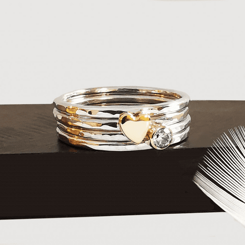 3mm Diamond Ash 9ct Gold Heart And Silver Wide Memorial Ring