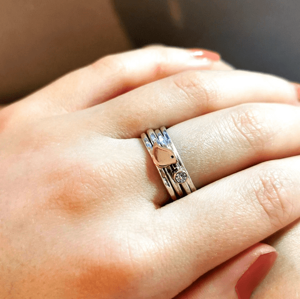 3mm Diamond Ash 9ct Gold Robin And Silver Wide Memorial Ring