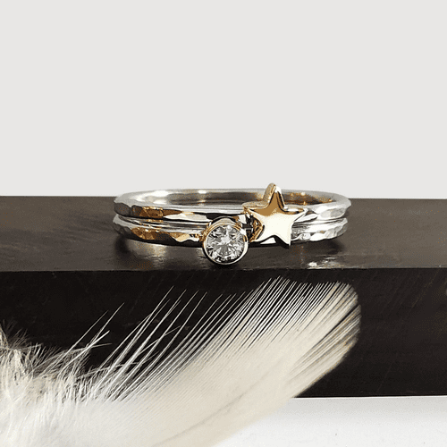 3mm Diamond Ash 9ct Gold Star And Silver Memorial Ring