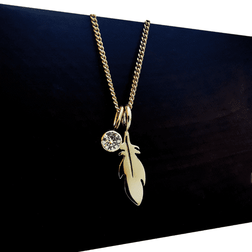 3mm Diamond Ash / Hair 9ct Gold Feather Memorial Pendant