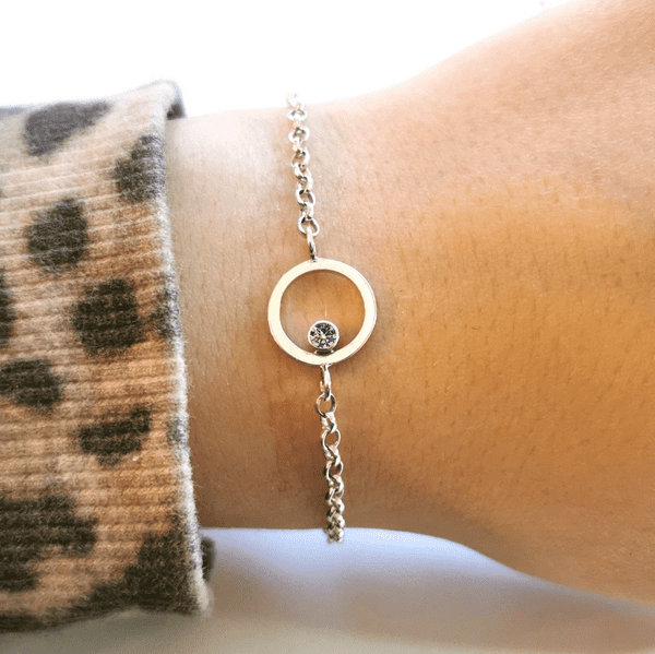 3mm  Diamond, Ash /Hair, Silver Circle Memorial Bracelet