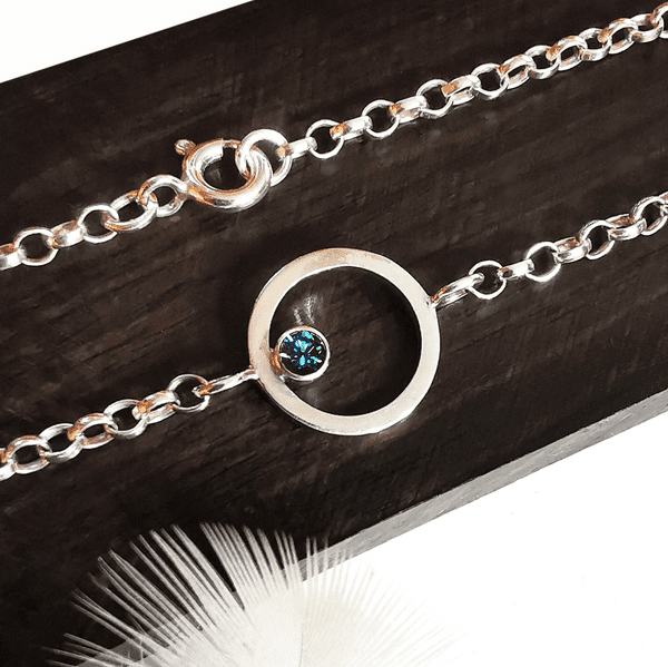 3mm  Diamond, Ash /Hair, Silver Circle Memorial Bracelet