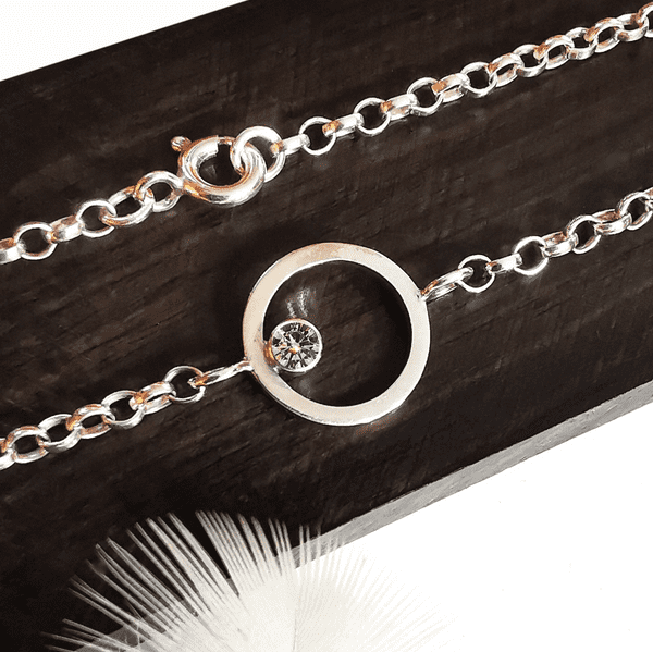 3mm  Diamond, Ash /Hair, Silver Circle Memorial Bracelet