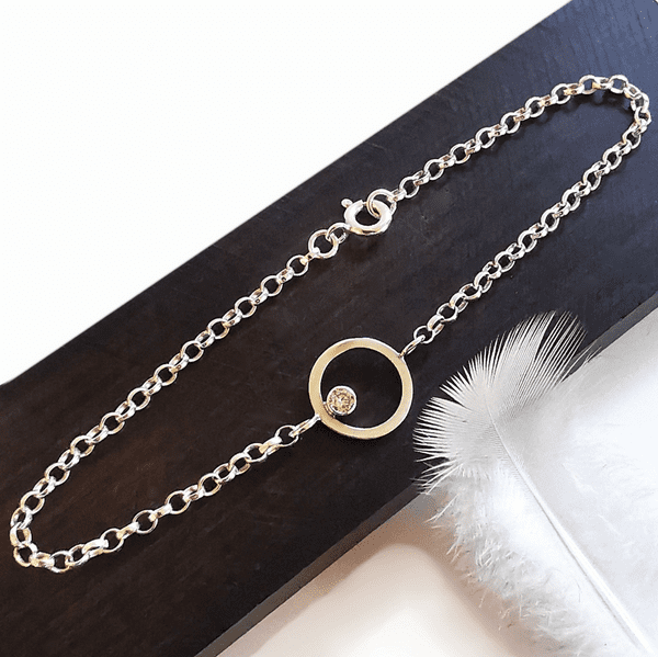 3mm  Diamond, Ash /Hair, Silver Circle Memorial Bracelet