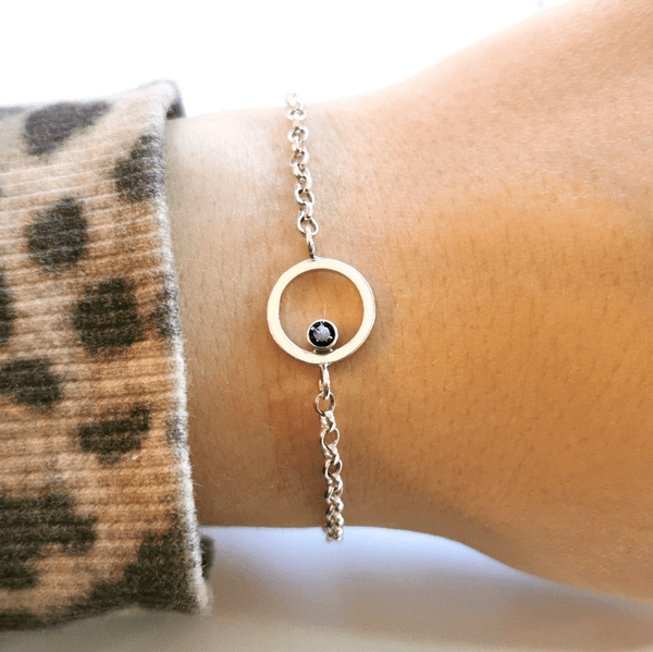 3mm  Diamond, Ash /Hair, Silver Circle Memorial Bracelet