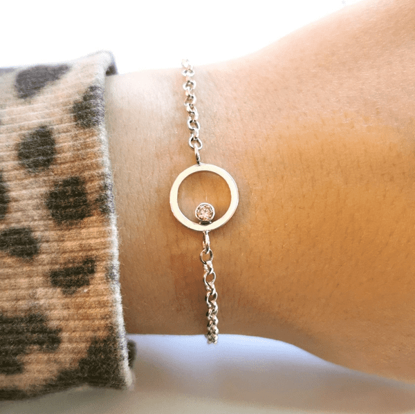 3mm  Diamond, Ash /Hair, Silver Circle Memorial Bracelet