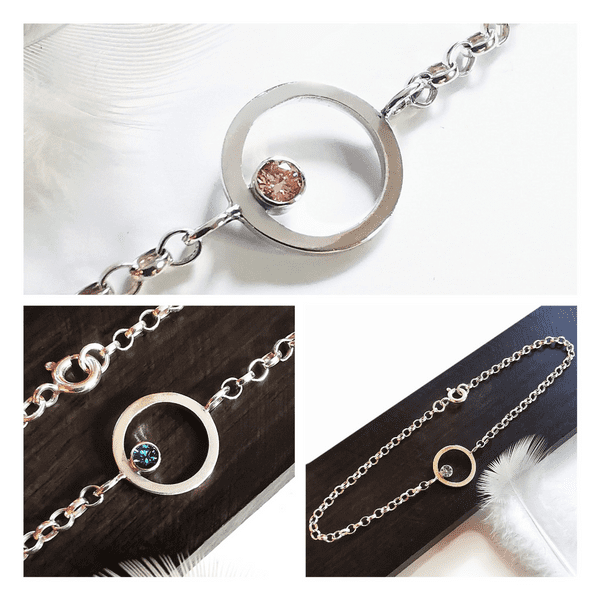 3mm Diamond, Ash /Hair, Silver Circle Memorial Bracelet