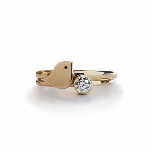 3mm Diamond Ash Hair Stacking 9ct Gold Robin Memorial Ring