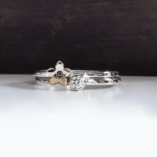 3mm Diamond Hidden Ash /Hair 9ct Gold And Silver Forget Me Not Memorial Ring